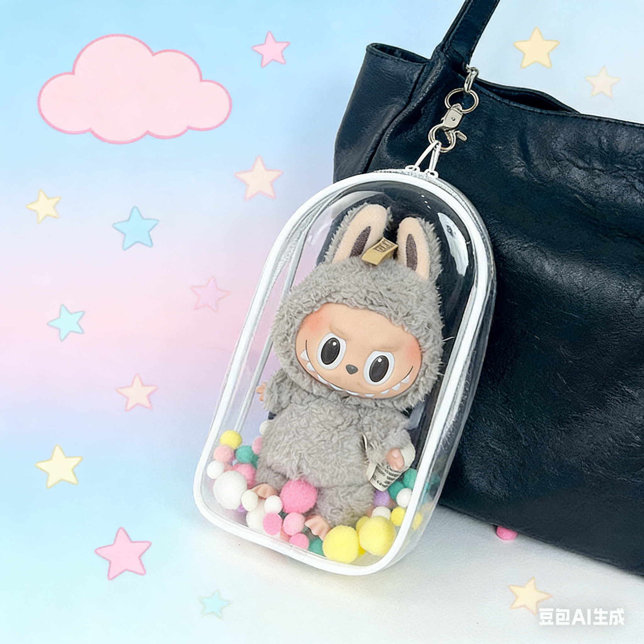 Labubu PVC transparent dust-proof hanging bag